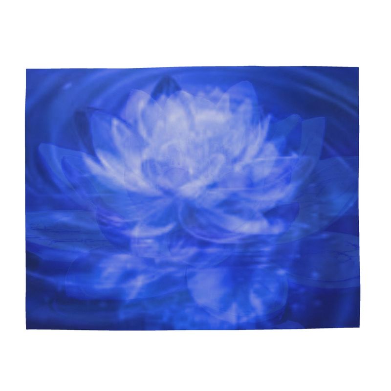 Petrichor Fine Art "The Source" Blue Water Lily luxury silk shawl in deep cobalt 85gsm Mulberry Silk Satin featuring a rippled water effect.